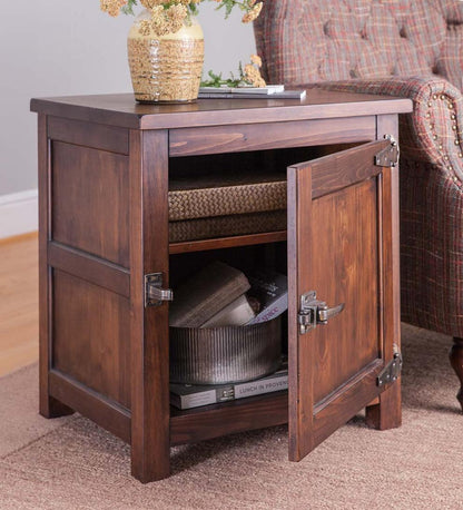 Plow & Hearth Home Office Indoor Living Portland Ice Box Wood Storage Side Table With Replica Hardware - Walnut