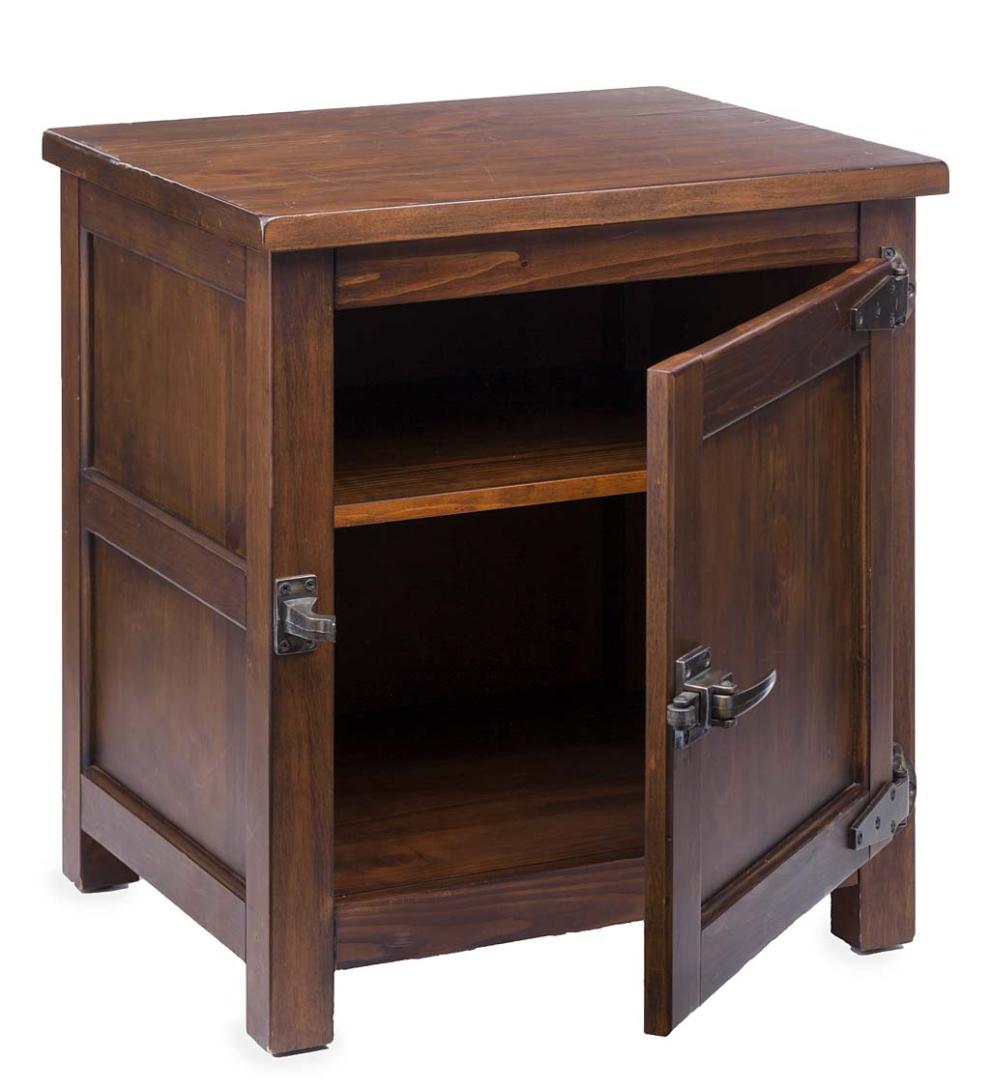 Plow & Hearth Home Office Indoor Living Portland Ice Box Wood Storage Side Table With Replica Hardware - Walnut