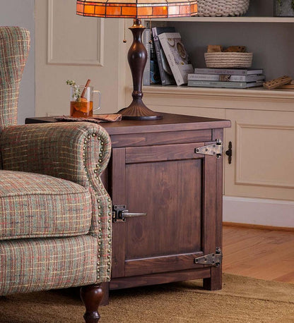 Plow & Hearth Home Office Indoor Living Portland Ice Box Wood Storage Side Table With Replica Hardware - Walnut