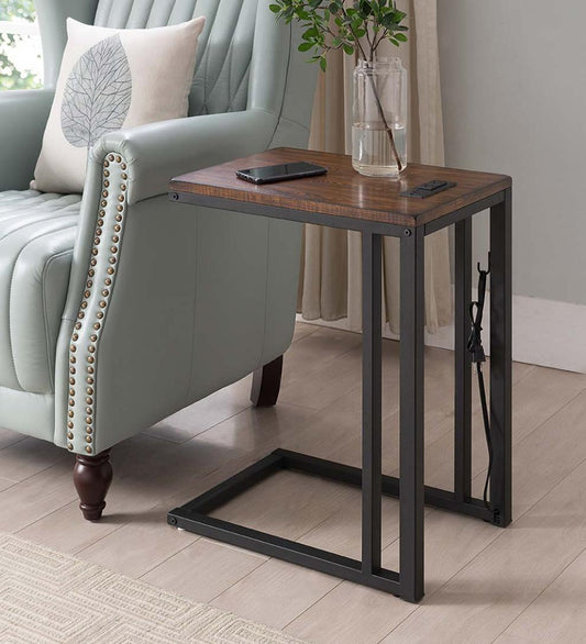 Plow & Hearth Home Office Indoor Living Pull-Up Table With Charging Station - Black