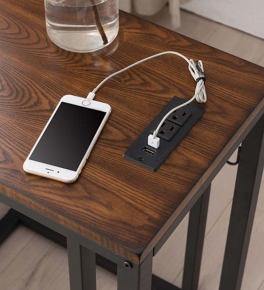 Plow & Hearth Home Office Indoor Living Pull-Up Table With Charging Station - Black