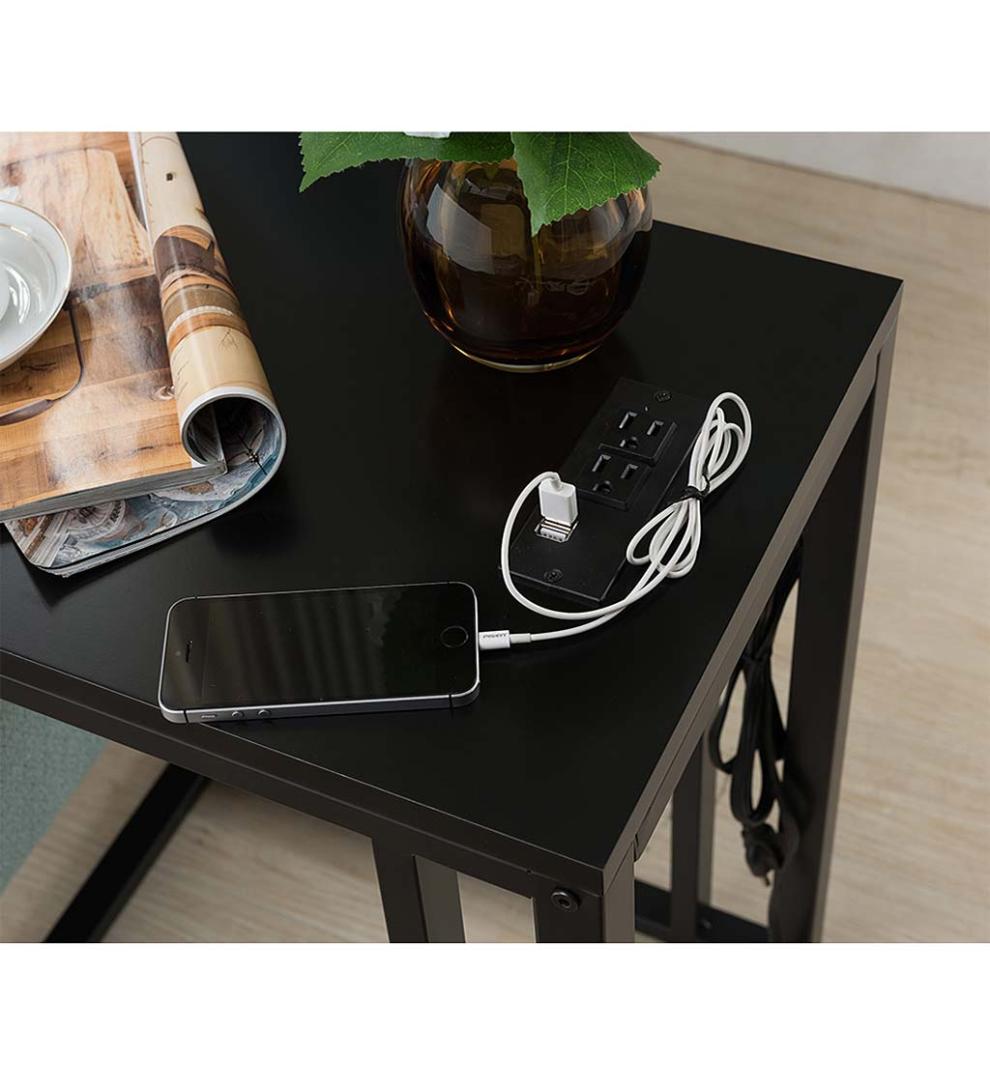 Plow & Hearth Home Office Indoor Living Pull-Up Table With Charging Station - Black