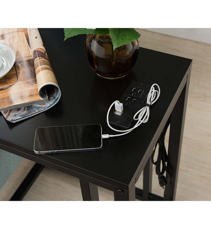 Plow & Hearth Home Office Indoor Living Pull-Up Table With Charging Station - Black