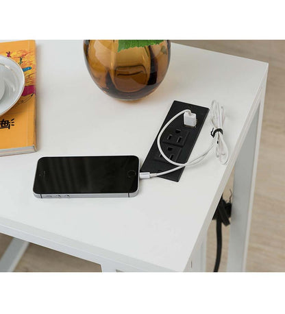Plow & Hearth Home Office Indoor Living Pull-Up Table With Charging Station - Black