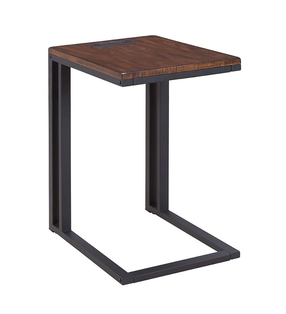 Plow & Hearth Home Office Indoor Living Pull-Up Table With Charging Station - Black