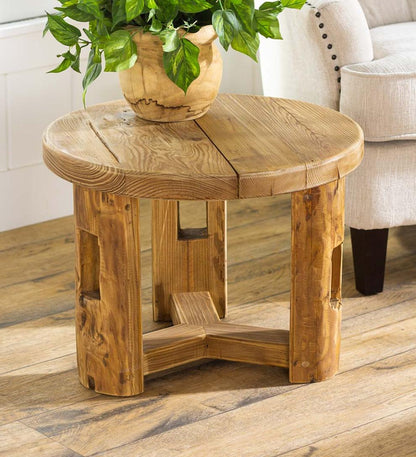 Plow & Hearth Home Office Indoor Living Rowan Ridge Reclaimed Pine Round End Table