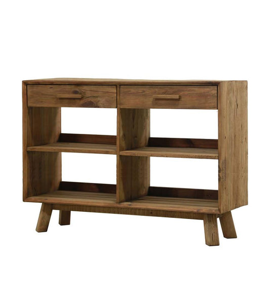 Plow & Hearth Home Office Indoor Living Rowan Ridge Reclaimed Pine Wood Console Table With Shelves And Drawers