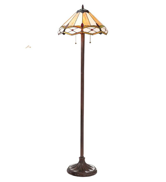 Plow & Hearth Home Office Indoor Living Stained Glass Gold And Ruby Diamond Table And Floor Lamps