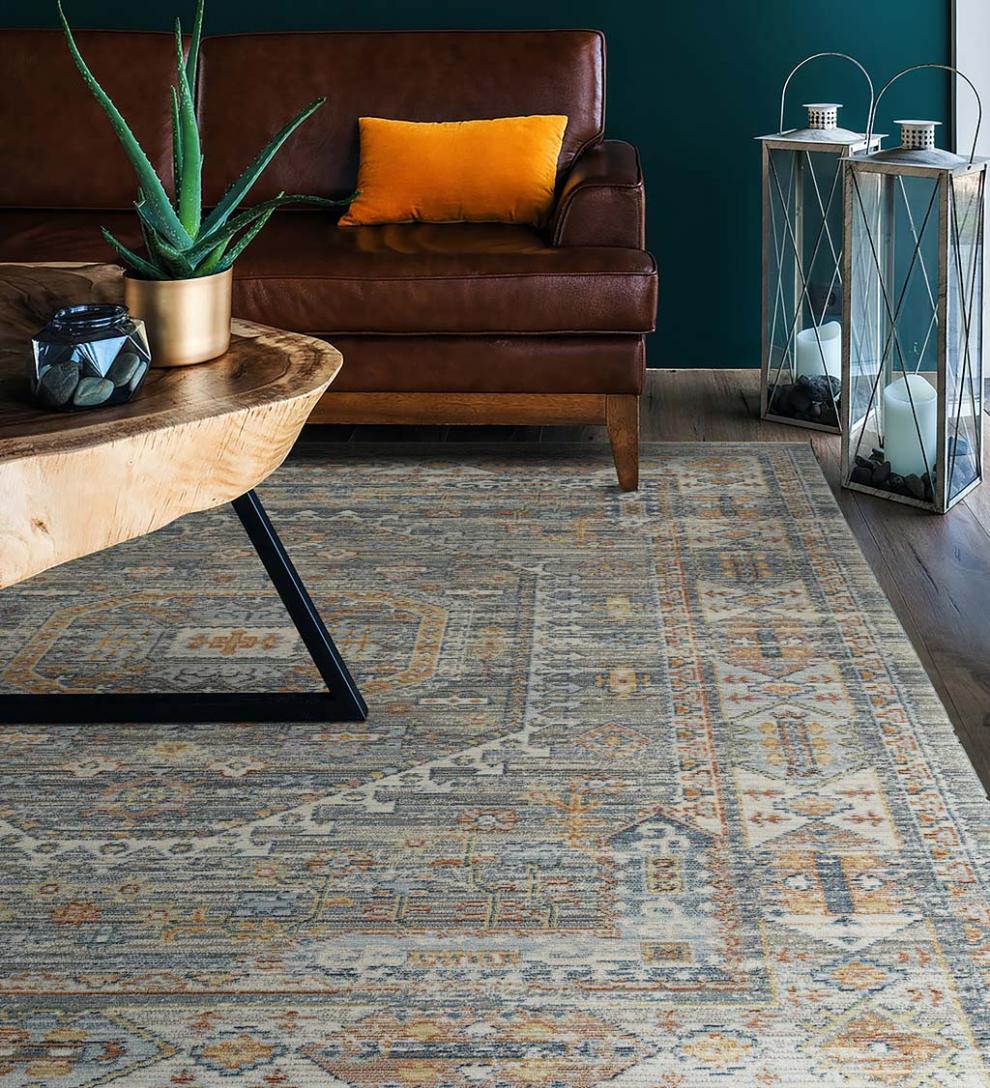 Plow & Hearth Home Office Indoor Living Strassburg Border Easy Care Polyester Rug