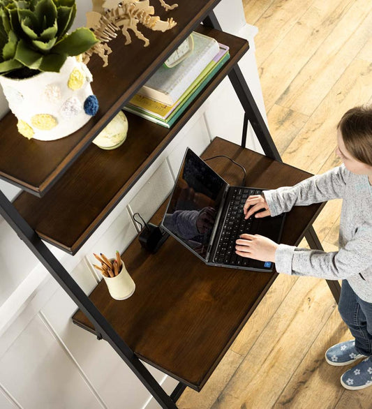 Plow & Hearth Home Office Indoor Living Three Position Adjustable Ladder Desk With Charging Station