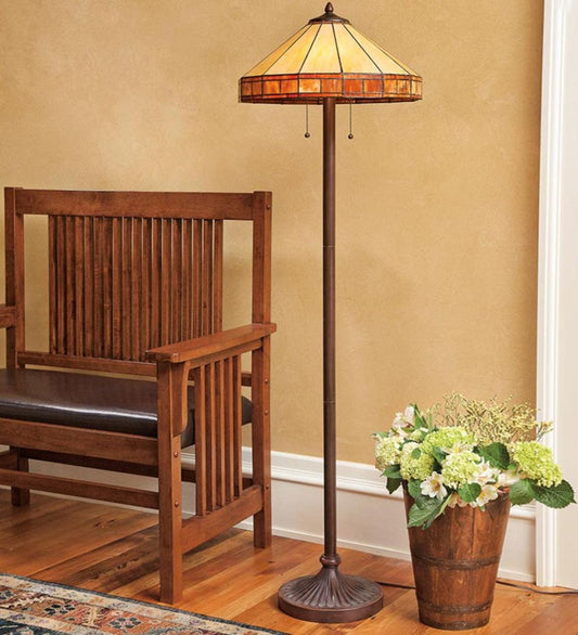 Plow & Hearth Home Office Indoor Living Tiffany-Style Stained Glass Mission Style Floor Lamp