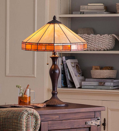 Plow & Hearth Home Office Indoor Living Tiffany-Style Stained Glass Mission Style Table Lamp