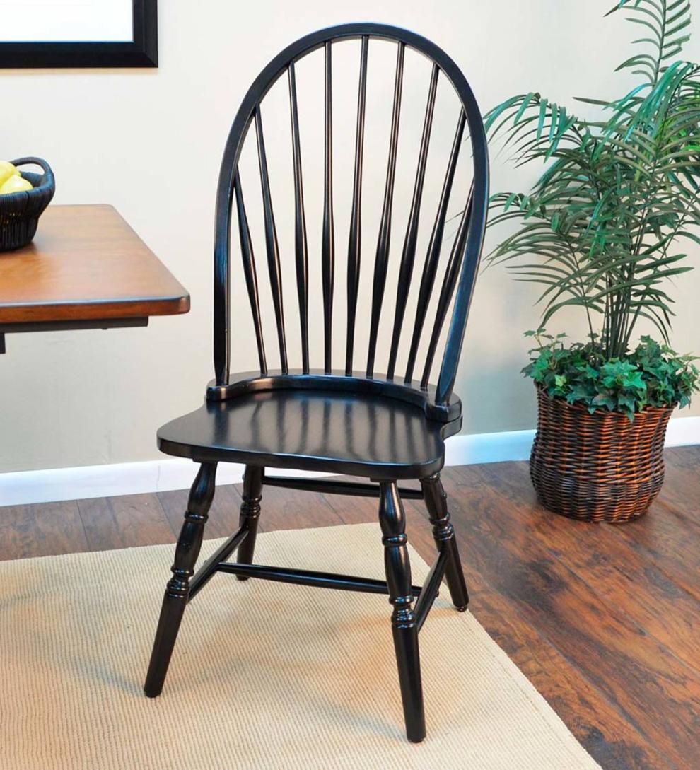 Plow & Hearth Home Office Indoor Living Traditional Hardwood Windsor Back Chair - Antique Black