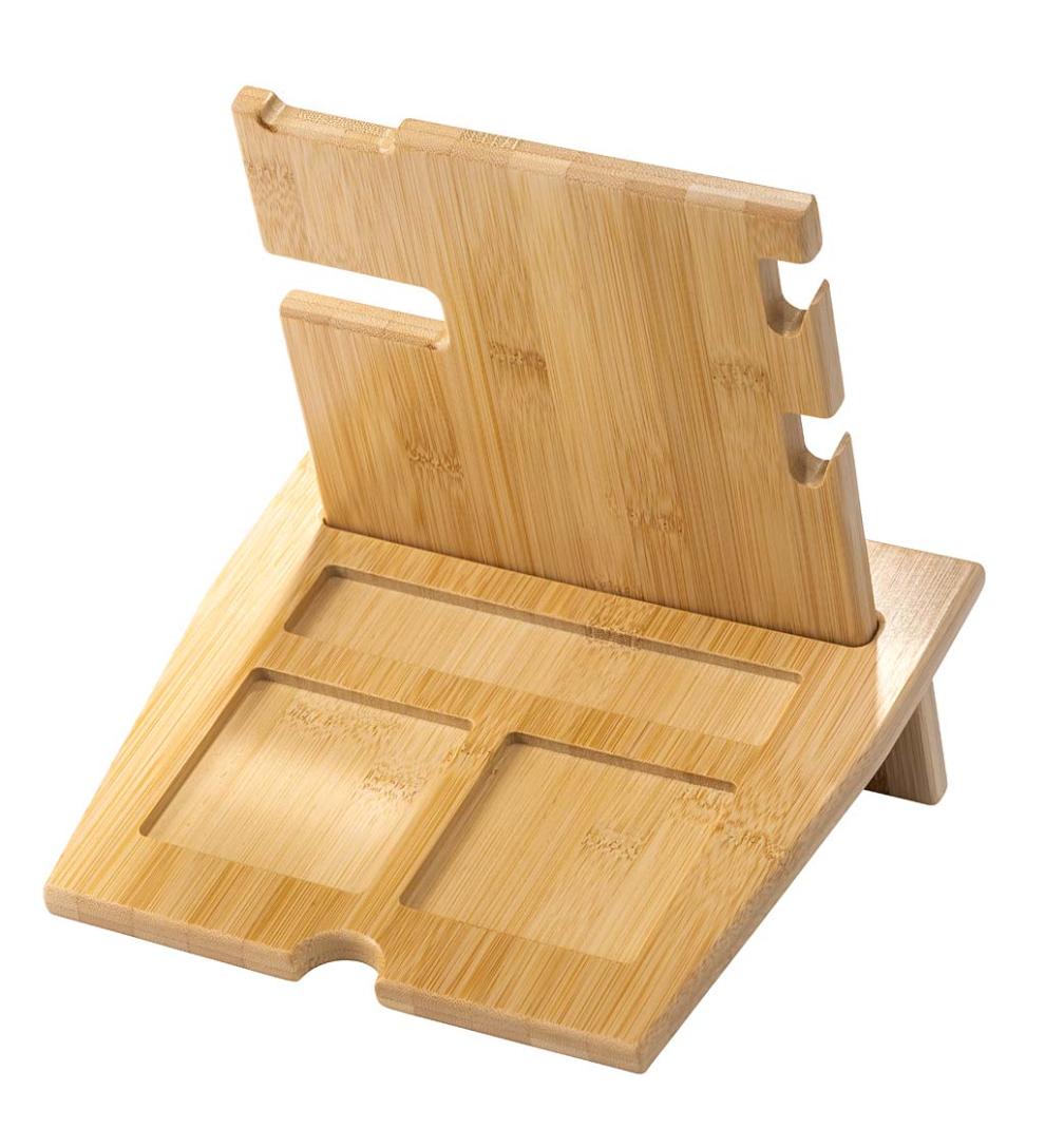 Plow & Hearth Home Office Indoor Living Wood Accessory Desk Organizer For Electronics