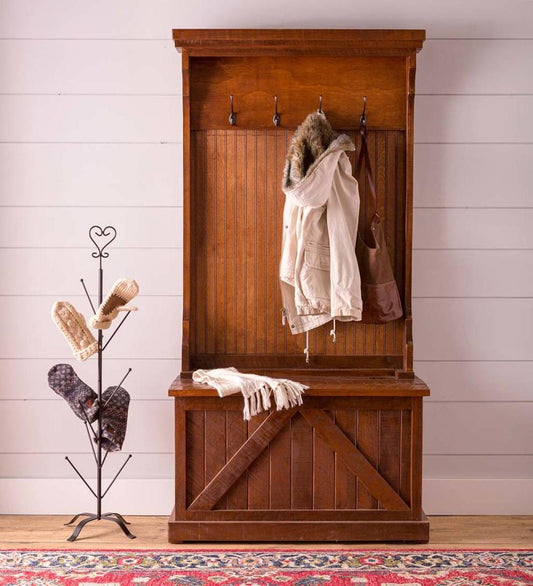 Plow & Hearth Hutches & Cupboards Indoor Living Bowling Green Hall Tree With Storage Bench - Rustic Black