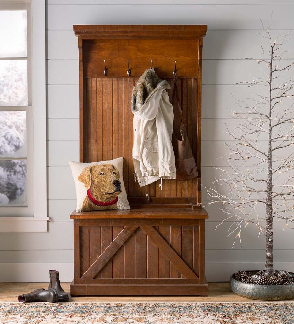 Plow & Hearth Hutches & Cupboards Indoor Living Bowling Green Hall Tree With Storage Bench - Rustic Black