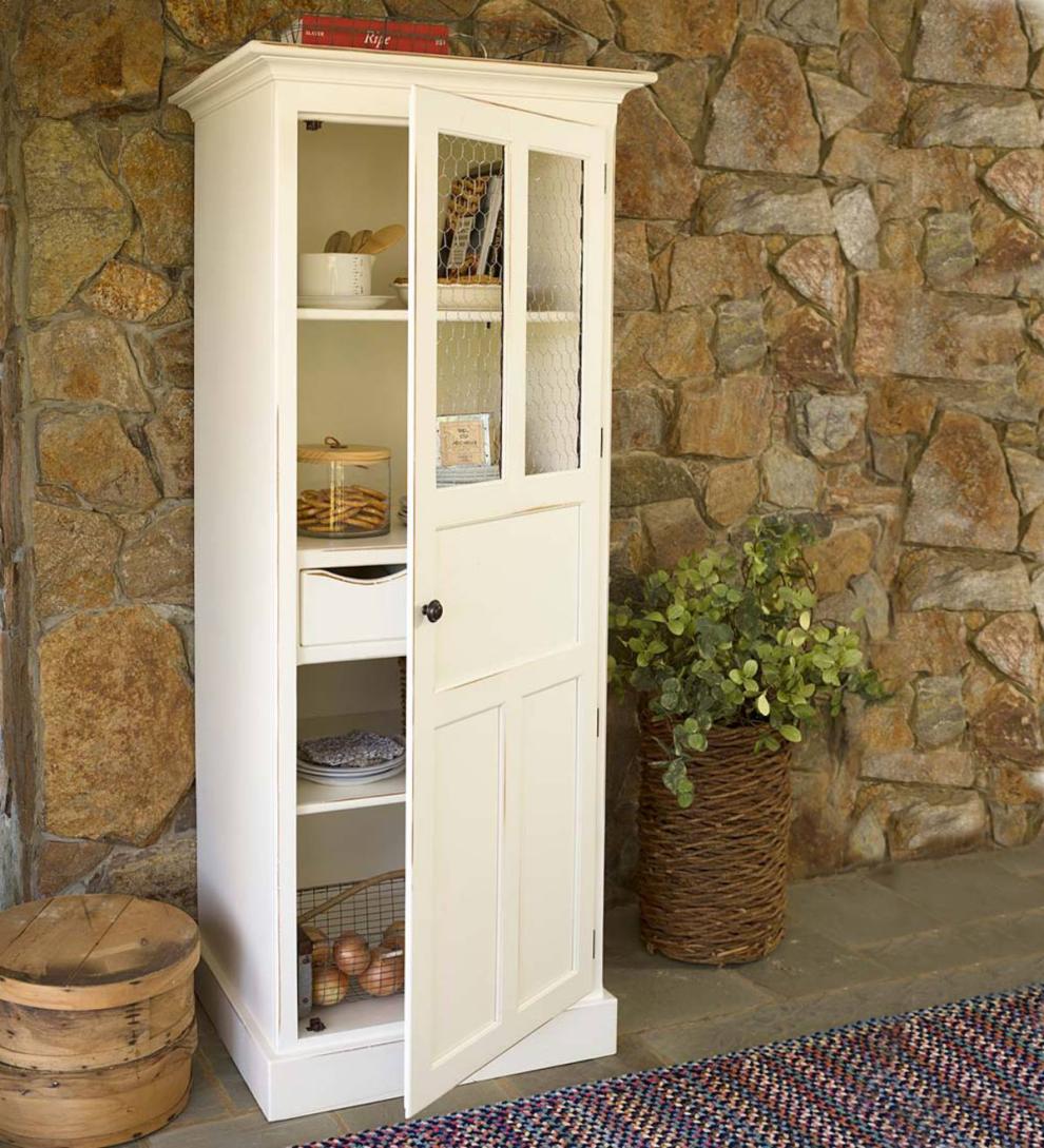 Plow & Hearth Hutches & Cupboards Indoor Living Chicken Wire Pantry - Avocado Green