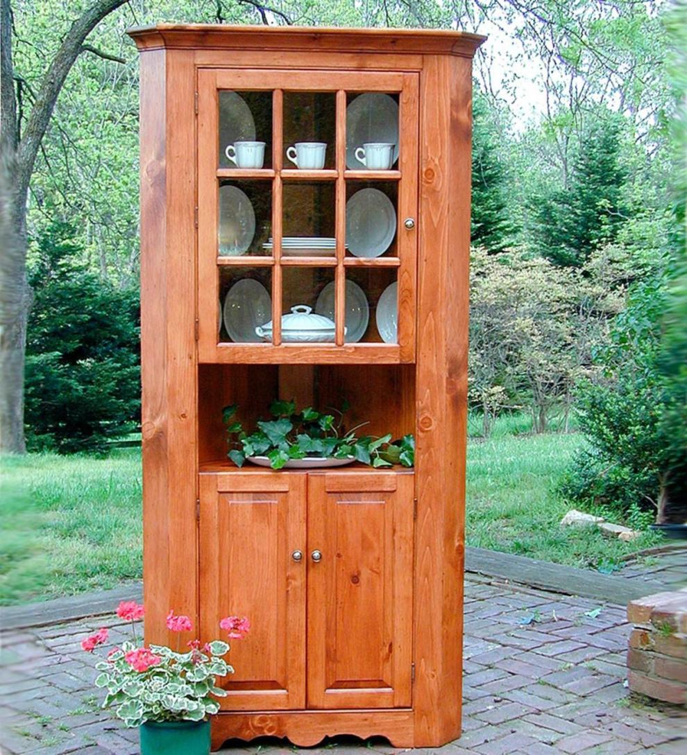 Plow & Hearth Hutches & Cupboards Indoor Living Lexington Corner Cupboard, Made In Usa - Avocado