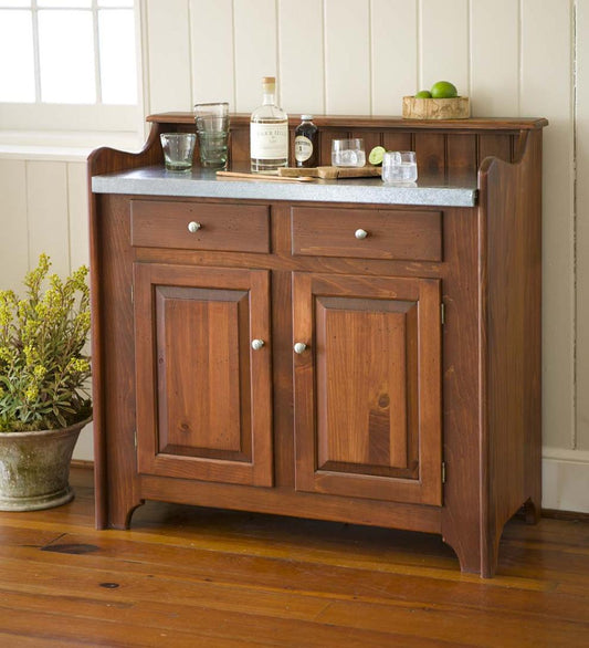 Plow & Hearth Hutches & Cupboards Indoor Living Solid Pine Dry Sink With Galvanized Top, Made In Usa - Avocado Green