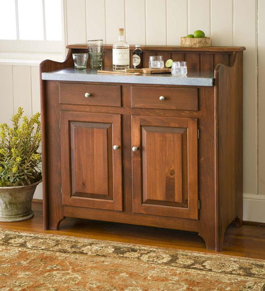 Plow & Hearth Hutches & Cupboards Indoor Living Solid Pine Dry Sink With Galvanized Top, Made In Usa - Avocado Green