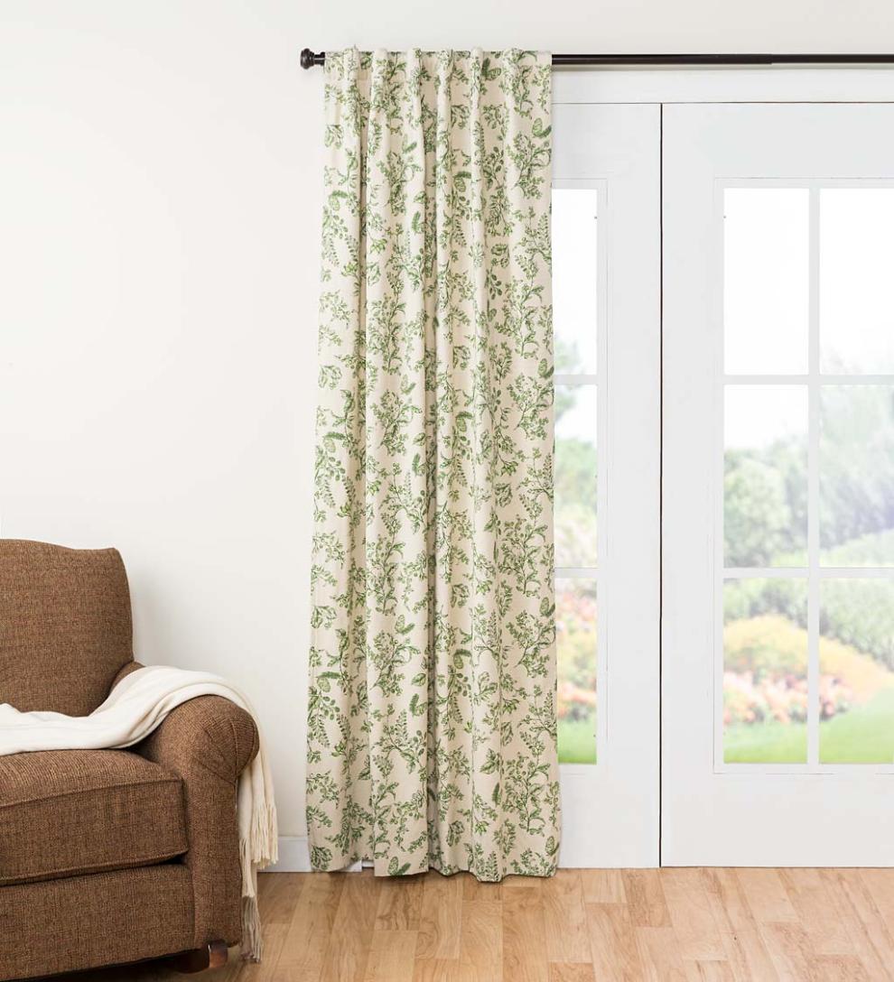Plow & Hearth Insulated Curtains Indoor Living Botanical Toile Insulated Double-Lined Cotton Curtain Panel With Rod Pocket