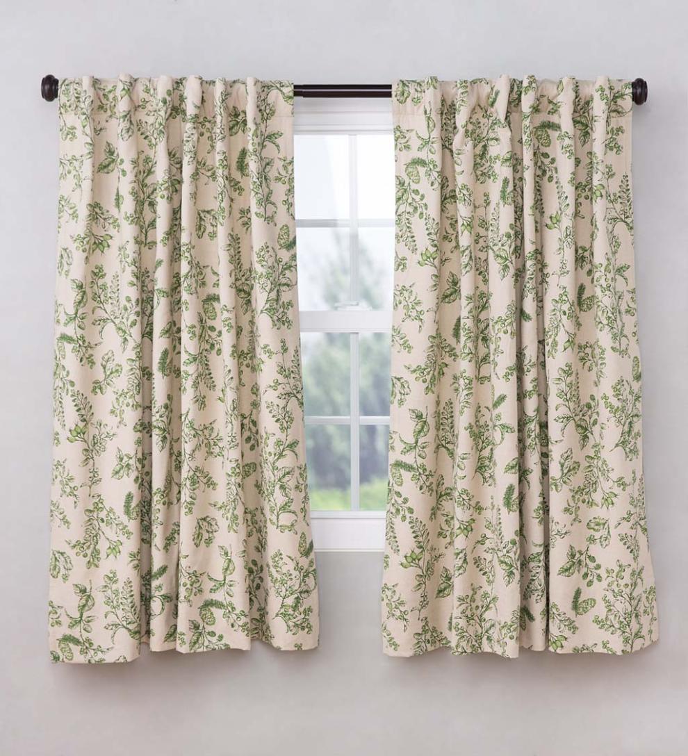 Plow & Hearth Insulated Curtains Indoor Living Botanical Toile Insulated Double-Lined Cotton Curtain Panel With Rod Pocket