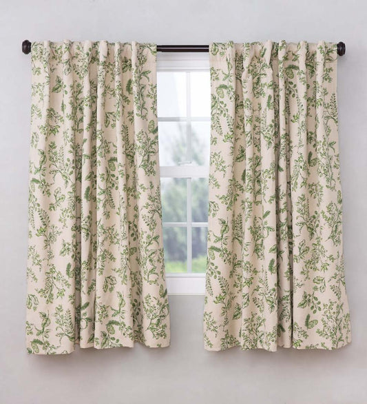 Plow & Hearth Insulated Curtains Indoor Living Botanical Toile Insulated Double-Lined Cotton Curtain Panel With Rod Pocket
