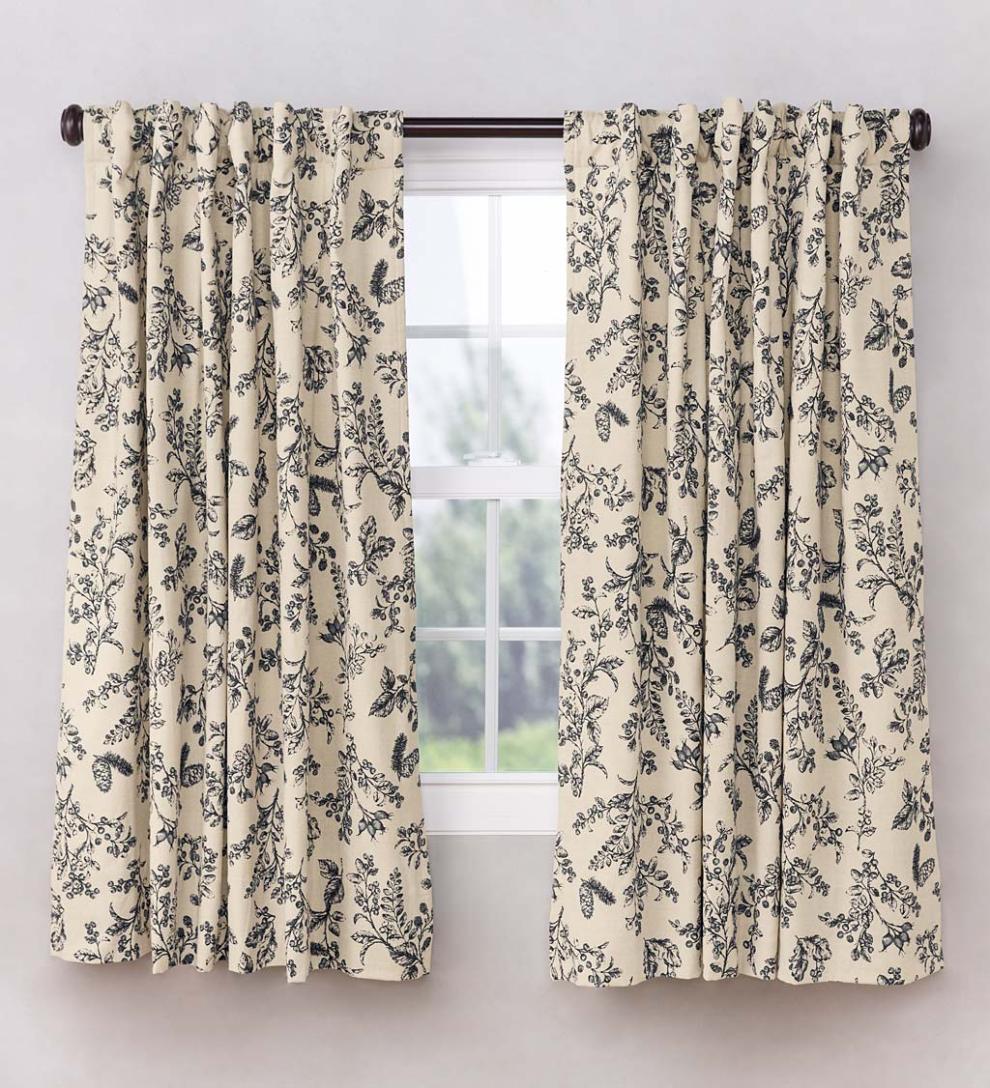 Plow & Hearth Insulated Curtains Indoor Living Botanical Toile Insulated Double-Lined Cotton Curtain Panel With Rod Pocket