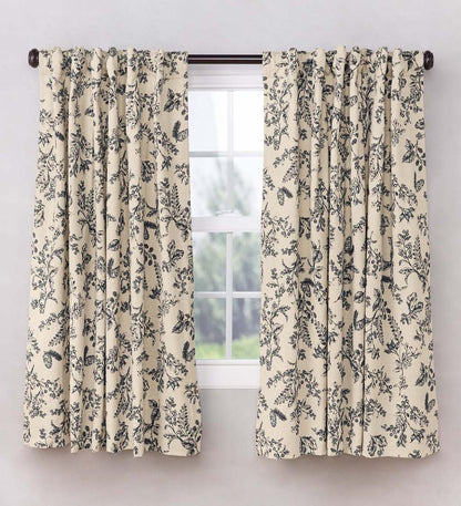 Plow & Hearth Insulated Curtains Indoor Living Botanical Toile Insulated Double-Lined Cotton Curtain Panel With Rod Pocket