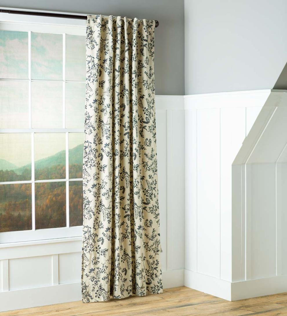 Plow & Hearth Insulated Curtains Indoor Living Botanical Toile Insulated Double-Lined Cotton Curtain Panel With Rod Pocket