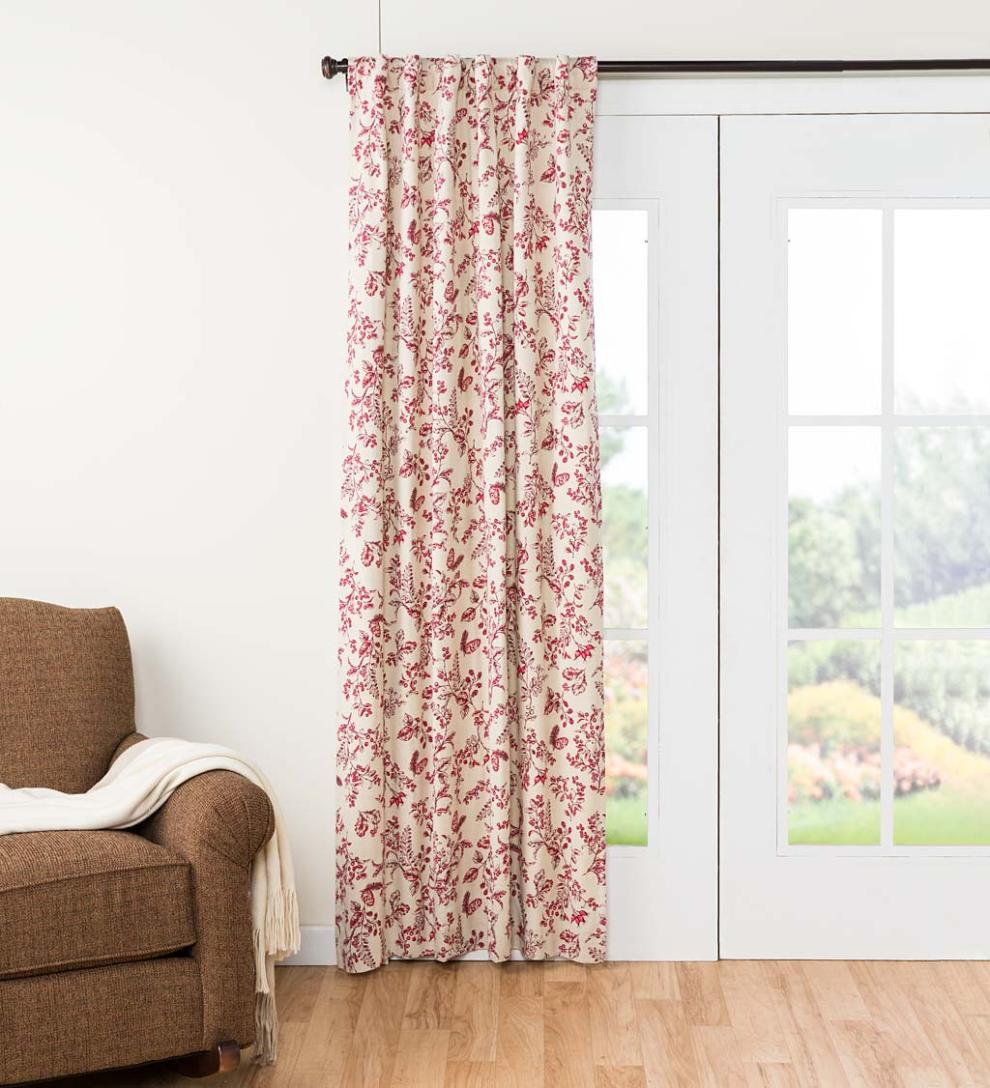 Plow & Hearth Insulated Curtains Indoor Living Botanical Toile Insulated Double-Lined Cotton Curtain Panel With Rod Pocket