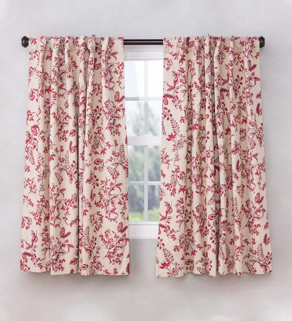 Plow & Hearth Insulated Curtains Indoor Living Botanical Toile Insulated Double-Lined Cotton Curtain Panel With Rod Pocket