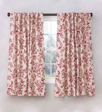 Plow & Hearth Insulated Curtains Indoor Living Botanical Toile Insulated Double-Lined Cotton Curtain Panel With Rod Pocket
