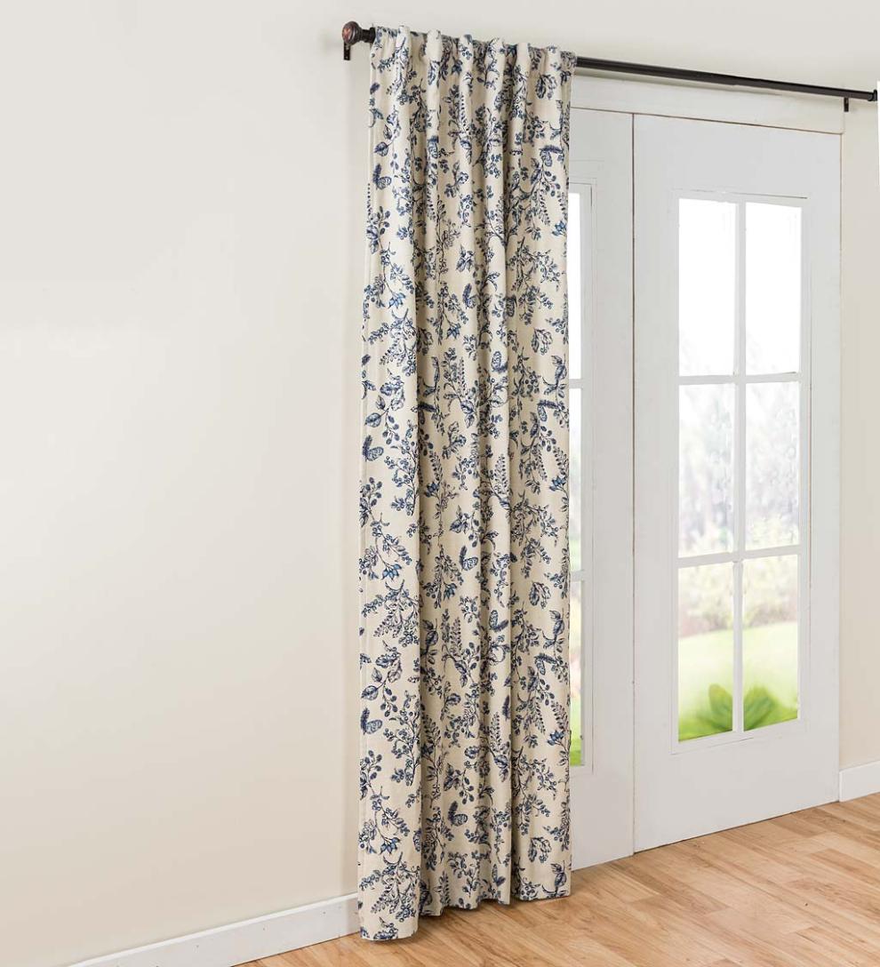 Plow & Hearth Insulated Curtains Indoor Living Botanical Toile Insulated Double-Lined Cotton Curtain Panel With Rod Pocket