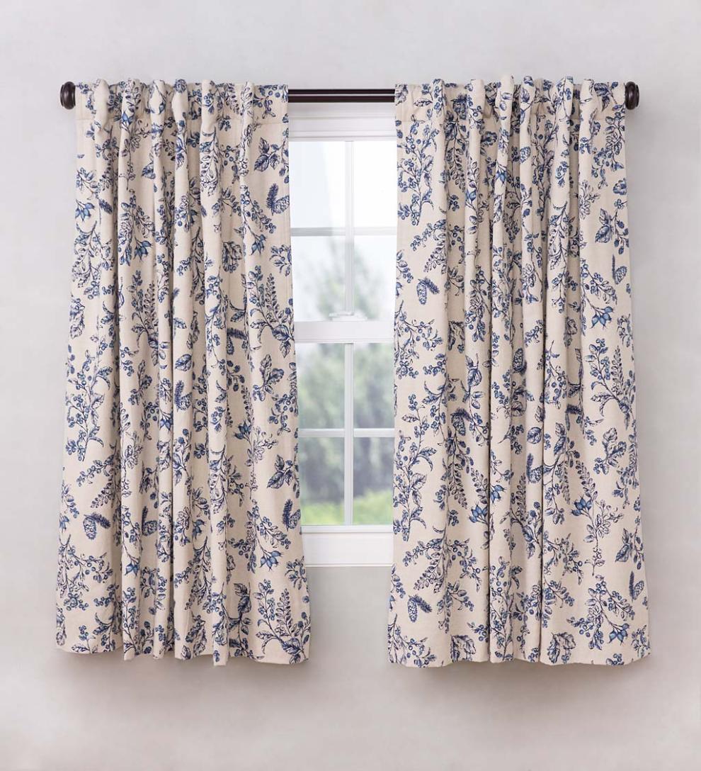 Plow & Hearth Insulated Curtains Indoor Living Botanical Toile Insulated Double-Lined Cotton Curtain Panel With Rod Pocket