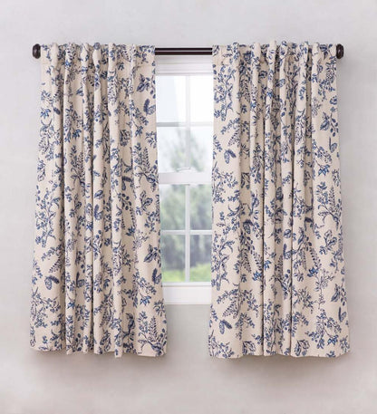 Plow & Hearth Insulated Curtains Indoor Living Botanical Toile Insulated Double-Lined Cotton Curtain Panel With Rod Pocket
