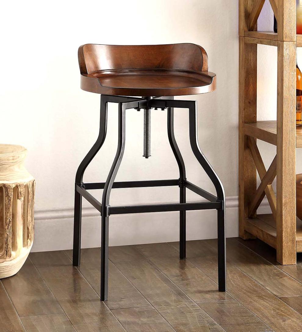 Plow & Hearth Kitchen & Bar Stools Indoor Living Adjustable Height Barrel-Style Low Back Stool