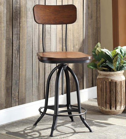Plow & Hearth Kitchen & Bar Stools Indoor Living Deluxe Adjustable-Height Wood And Metal Stool With Back Rest - Chestnut