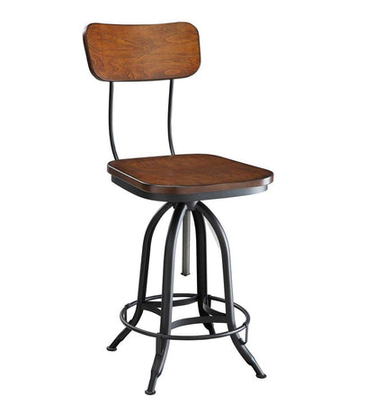 Plow & Hearth Kitchen & Bar Stools Indoor Living Deluxe Adjustable-Height Wood And Metal Stool With Back Rest - Chestnut