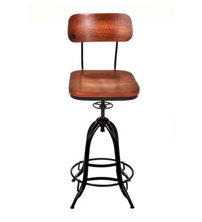 Plow & Hearth Kitchen & Bar Stools Indoor Living Deluxe Adjustable-Height Wood And Metal Stool With Back Rest - Chestnut