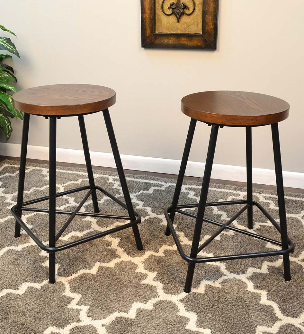 Plow & Hearth Kitchen & Bar Stools Indoor Living Farmhouse Counter Stools, Set Of 2