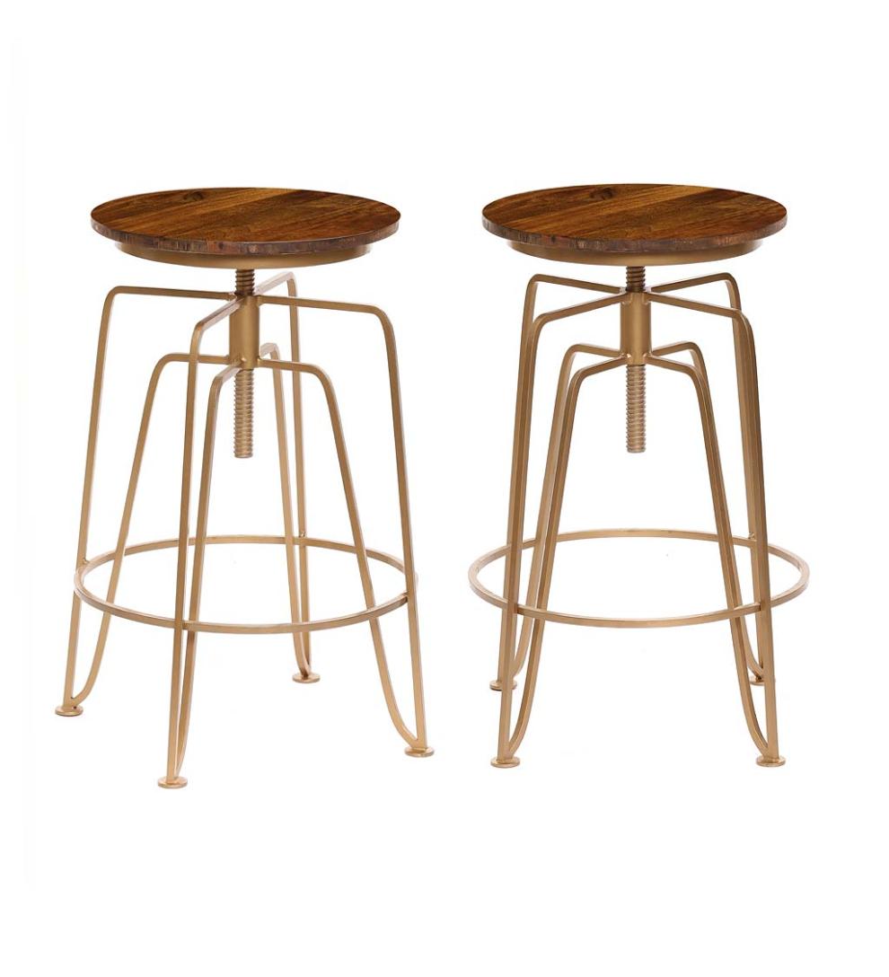 Plow & Hearth Kitchen & Bar Stools Indoor Living Hartsman Adjustable Height Stools, Set Of 2 - Gold