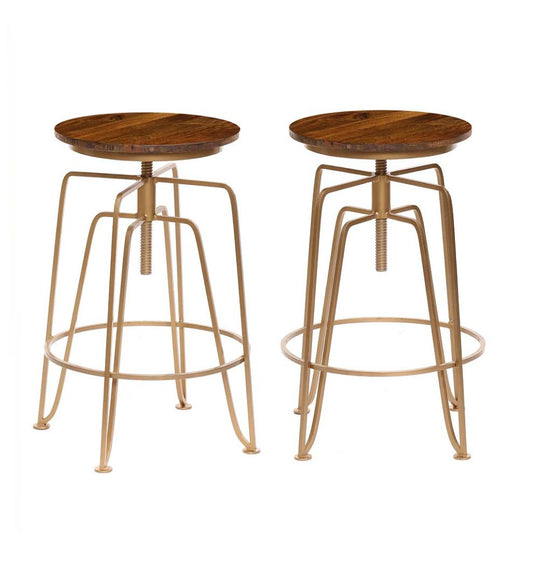 Plow & Hearth Kitchen & Bar Stools Indoor Living Hartsman Adjustable Height Stools, Set Of 2 - Gold