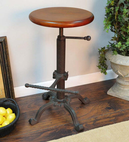Plow & Hearth Kitchen & Bar Stools Indoor Living Industrial-Style Adjustable-Height Wood And Metal Stool - Chestnut