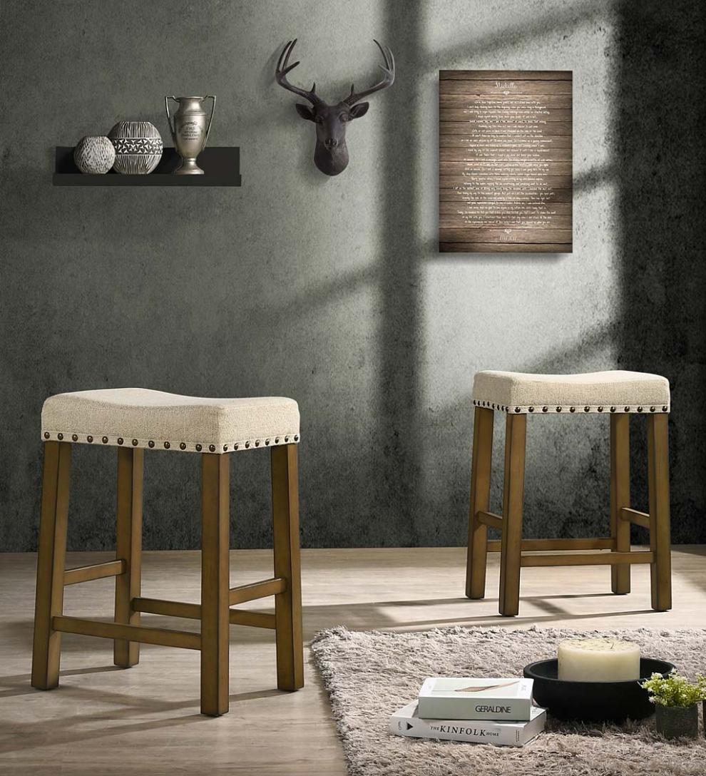 Plow & Hearth Kitchen & Bar Stools Indoor Living Upholstered Nail Head-Trim Saddle Seat Stools, Set Of 2