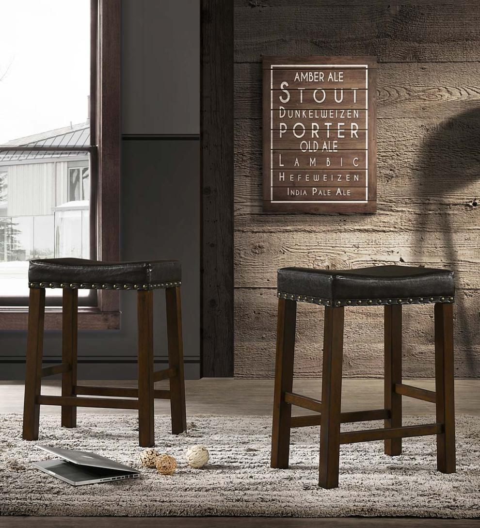 Plow & Hearth Kitchen & Bar Stools Indoor Living Upholstered Nail Head-Trim Saddle Seat Stools, Set Of 2