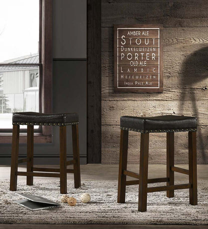 Plow & Hearth Kitchen & Bar Stools Indoor Living Upholstered Nail Head-Trim Saddle Seat Stools, Set Of 2