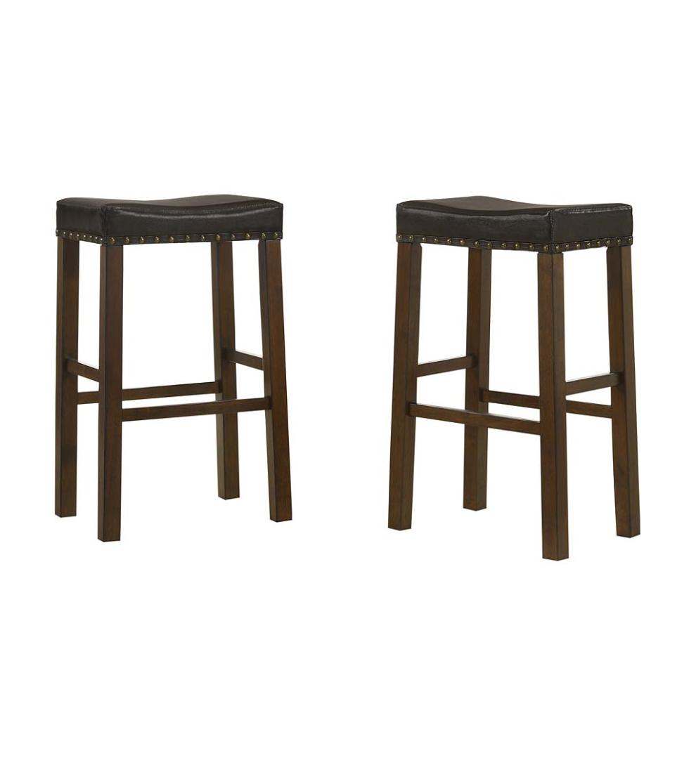 Plow & Hearth Kitchen & Bar Stools Indoor Living Upholstered Nail Head-Trim Saddle Seat Stools, Set Of 2