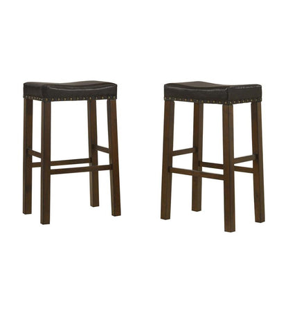 Plow & Hearth Kitchen & Bar Stools Indoor Living Upholstered Nail Head-Trim Saddle Seat Stools, Set Of 2