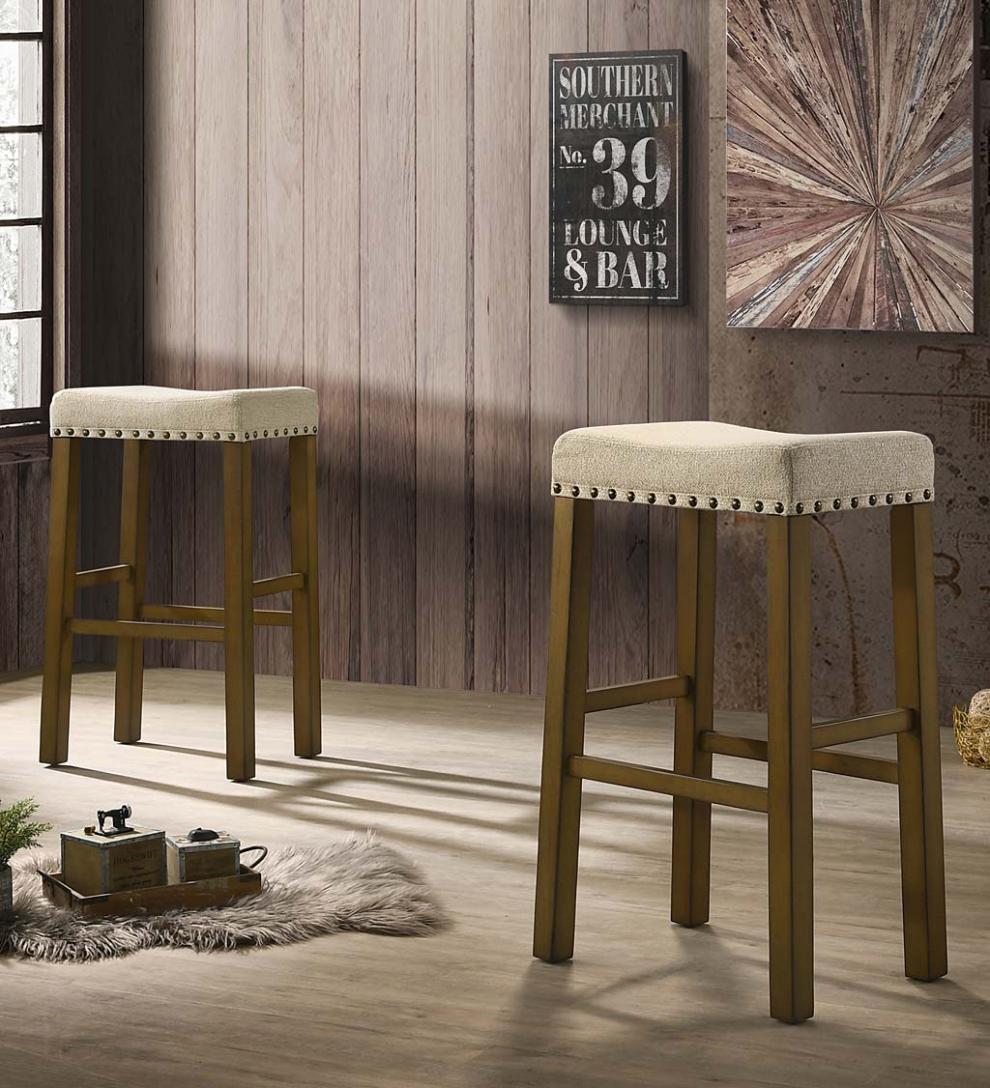 Plow & Hearth Kitchen & Bar Stools Indoor Living Upholstered Nail Head-Trim Saddle Seat Stools, Set Of 2